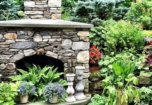 Fieldstone Fireplace and Landscape Planting by New View Inc. Fieldstone Fireplace and Landscape Planting by New View Inc.