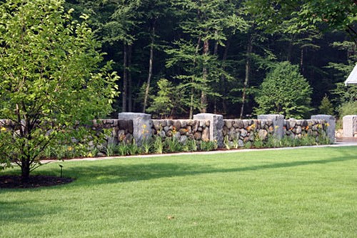 FField Stone and Granite Post Wall with Landscape by New View