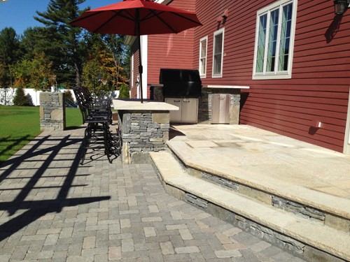 Stone Bar, Built into Patio Steps with Travertine Top by New View