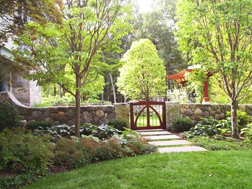 Stone Wall with Granite Posts and Landscape by New View