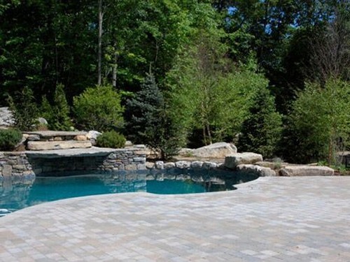 Free Form Pool with Travertine Deck and Pergola