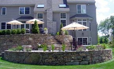 Multi Level Patios with Stone Retaining Walls and Landscape by New View