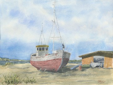 Dry Dock Red, Watercolor by Doug DeWolfe of New View